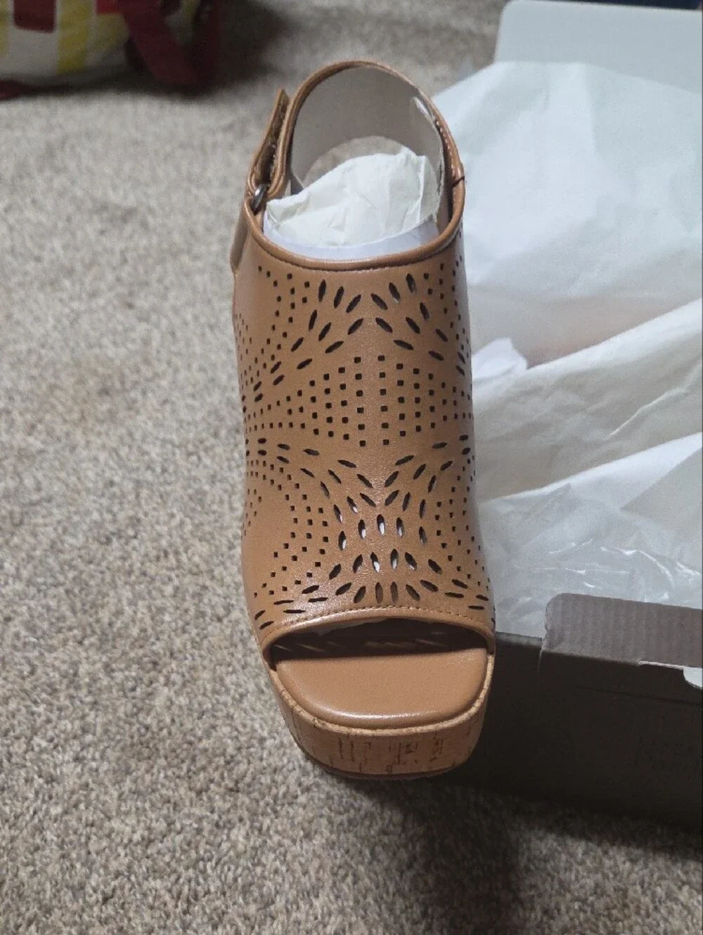 Paolo Tan Laser-Cut Cork Wedge Slingback Sandals